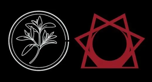 Tour art for Cold Cave and Douglas J. McCarthy: a white sprig in a circle beside a red star on black