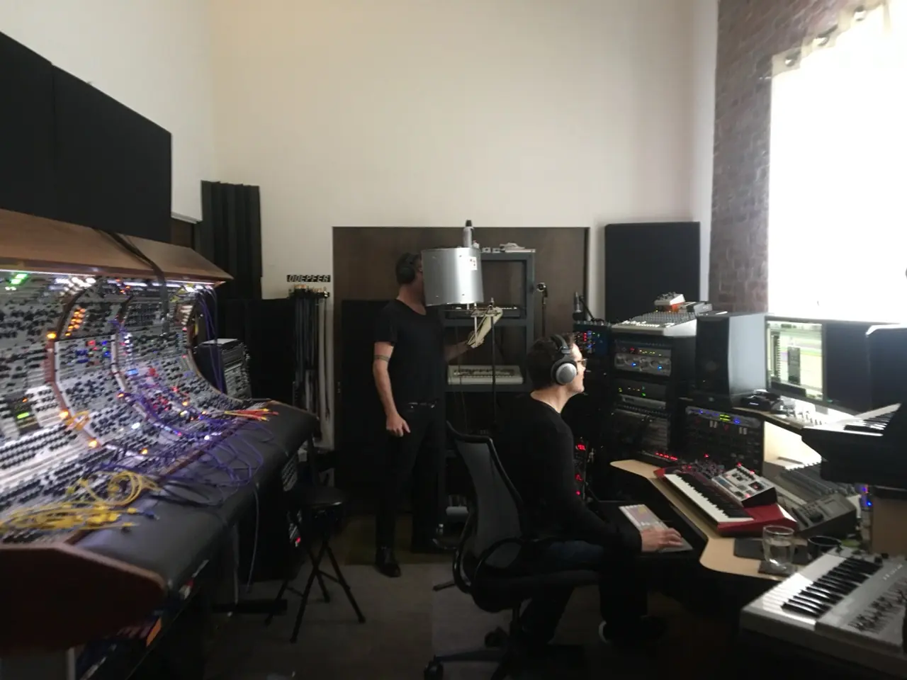 Black Line sessions with Ken "hiwatt" Marshall in the Los Angeles studio: the modular console on the left, two people at the desks