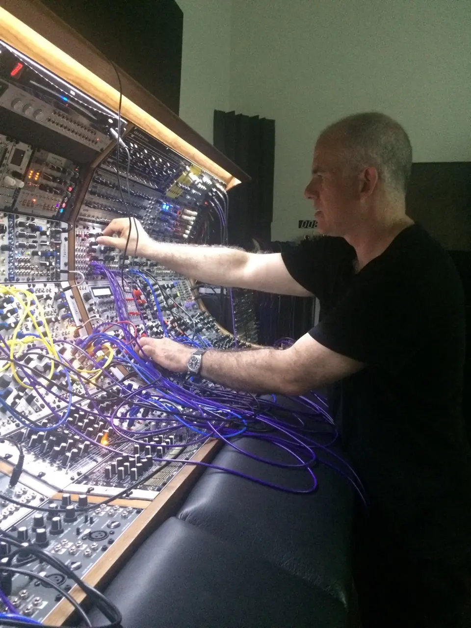 Ryan Moore patching the big modular in the Los Angeles studio