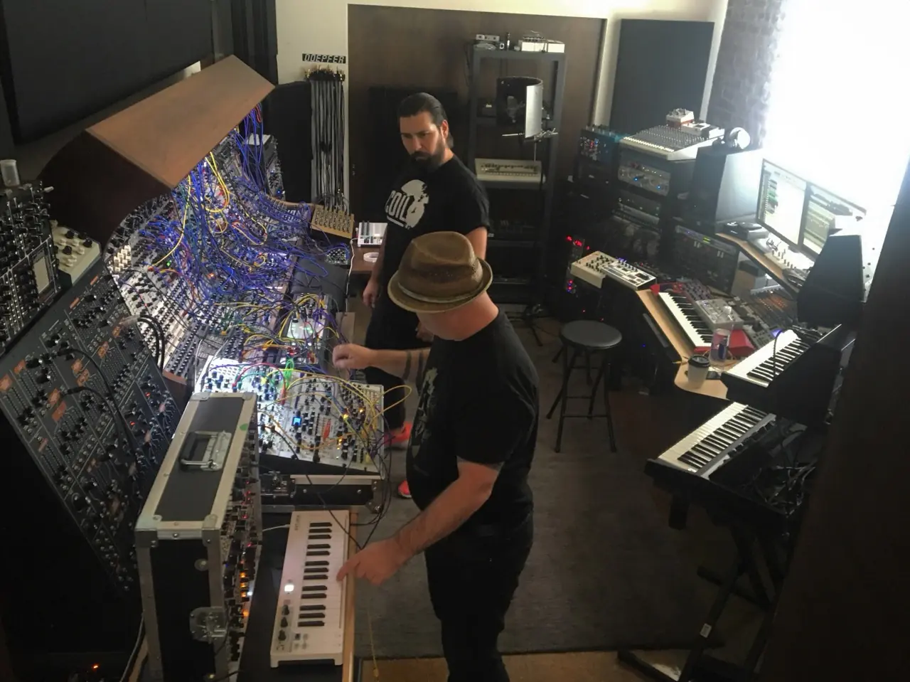 Bon Harris and Brad Apodaca at the modular in the Los Angeles studio, seen from above