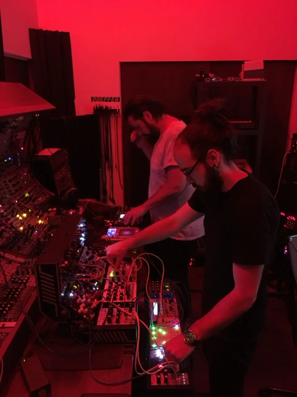 Brad Apodaca and Anthony Baldino at the modular gear in red light, Black Line sessions