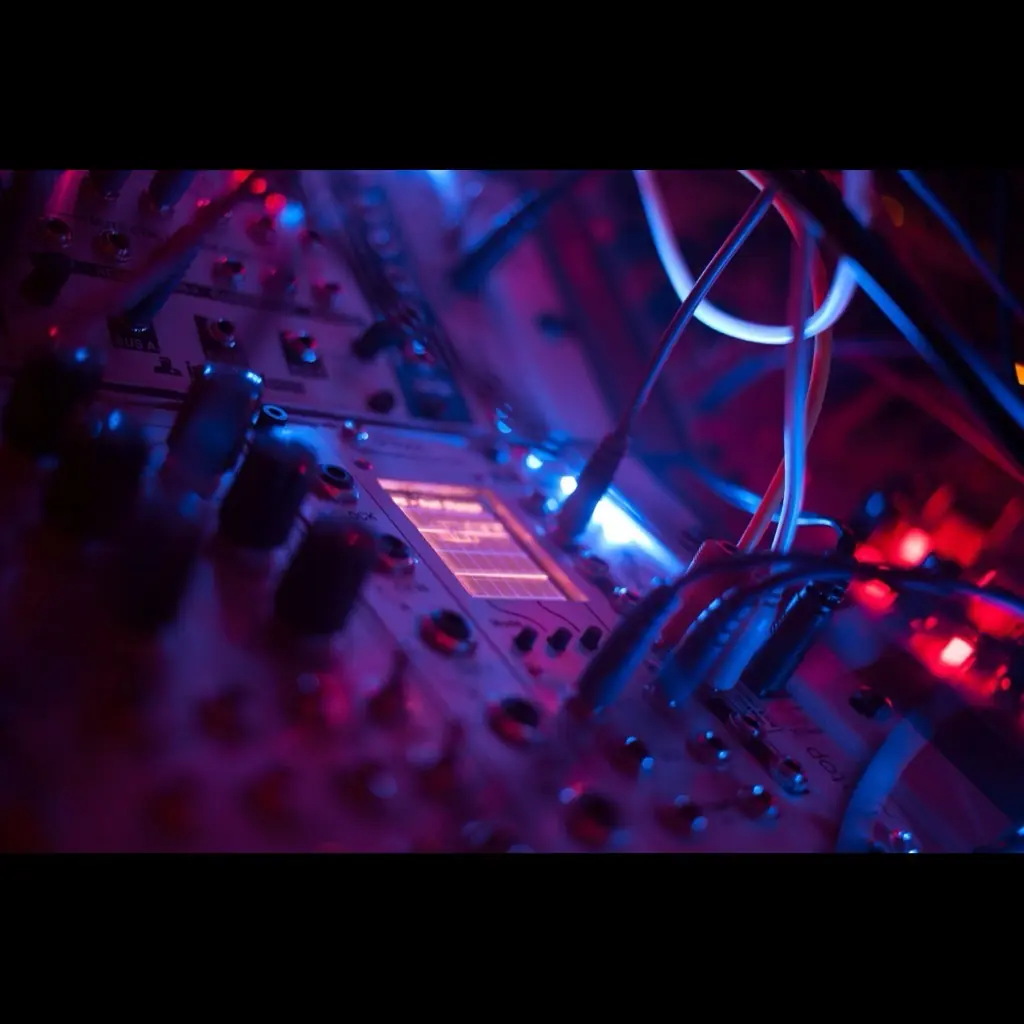 Modules glowing in purple and blue light