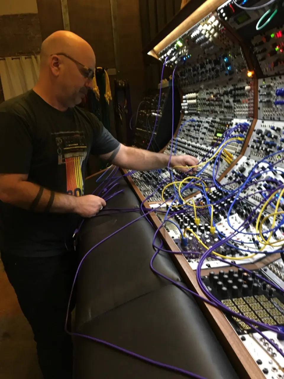 Bon Harris patching a large modular system, Black Line sessions