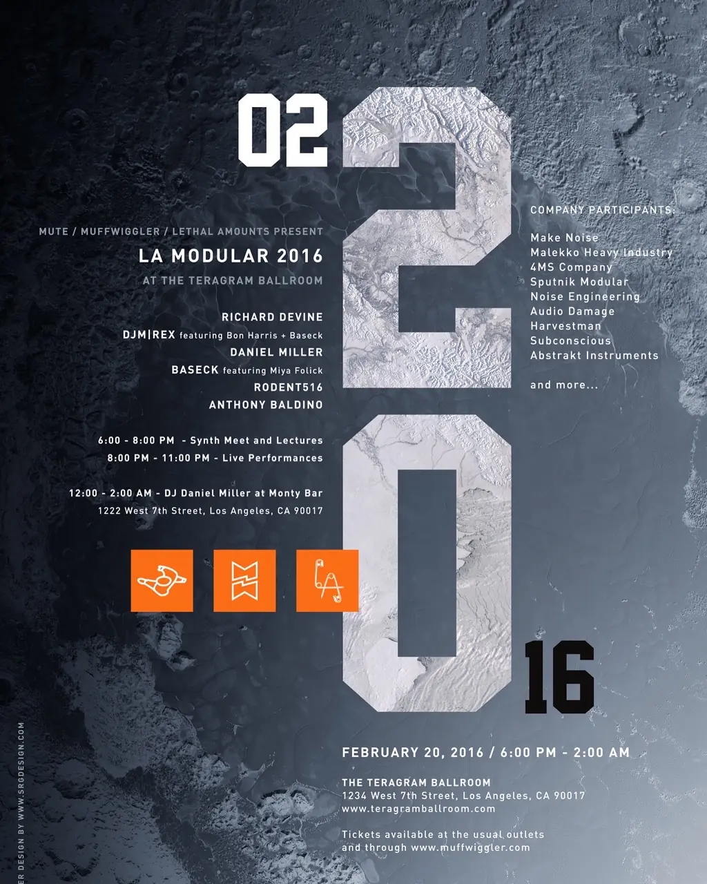 LA Modular 2016 poster: the Teragram Ballroom, 20 February 2016, with the line-up